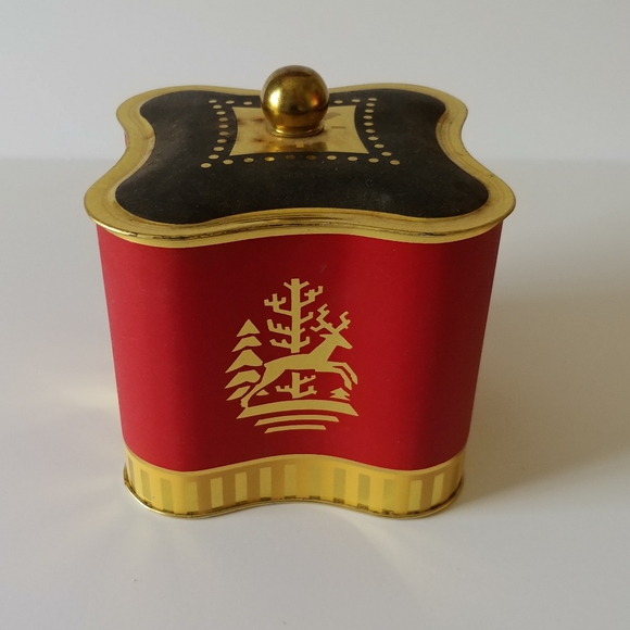 Fancy Christmas Tin Box Storage Home Decor Black Red Gold - Picture 2 of 8